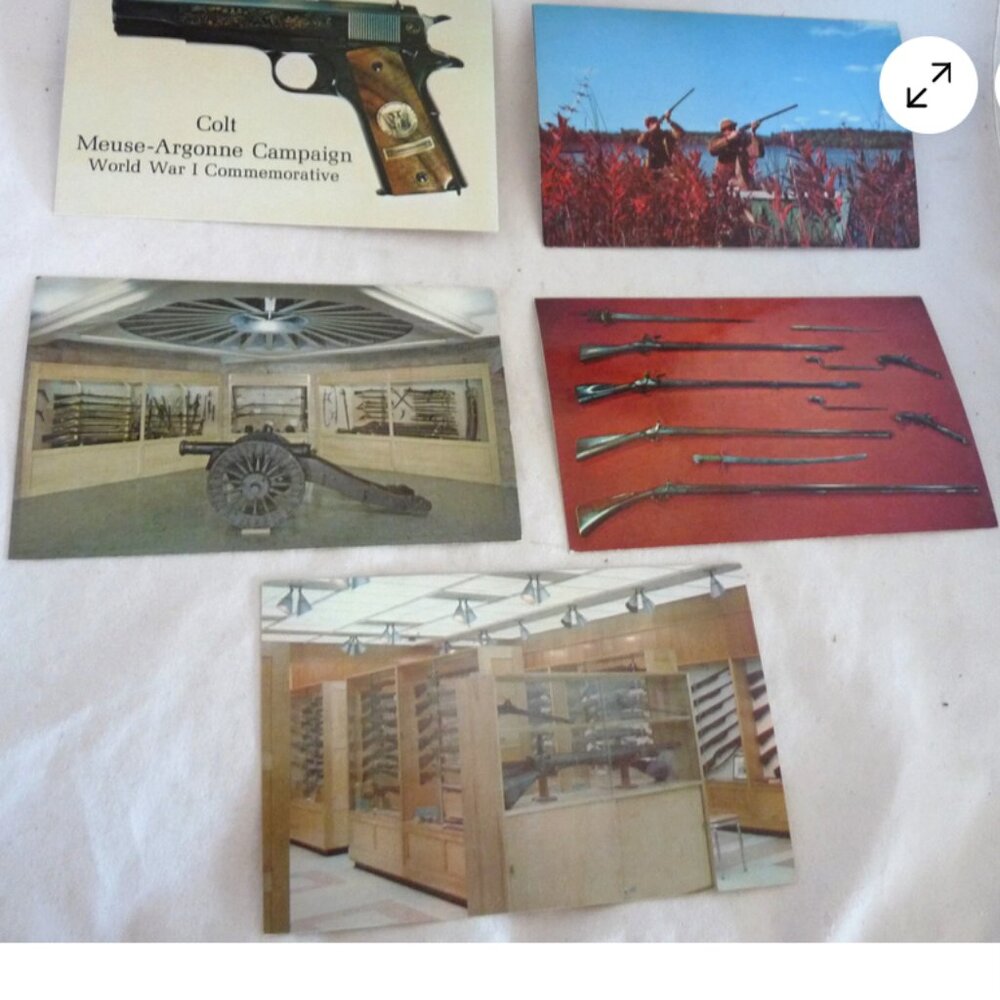 5 Misc. advertising postcards firearms Remington Colt Bennington Museum